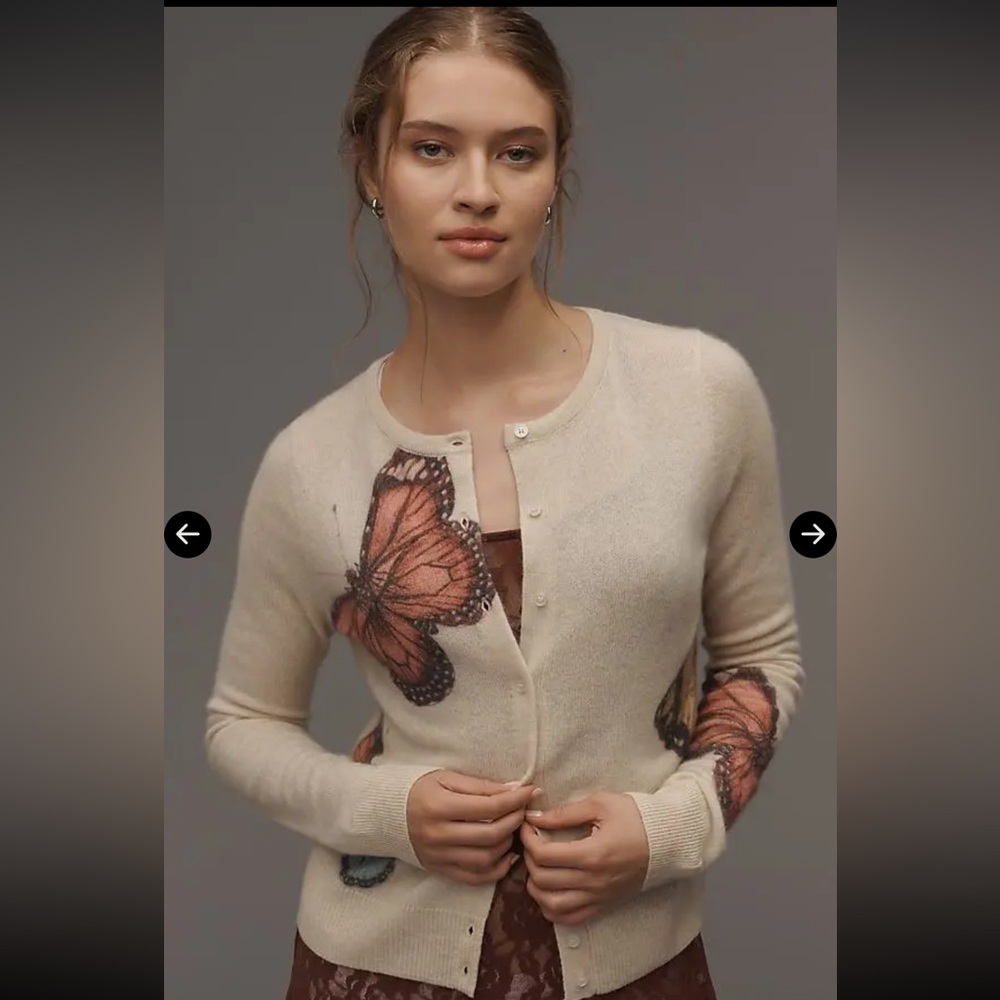 ISO Anthropologie Butterfly Cardigan Sweater Cream Butterflies Size Small